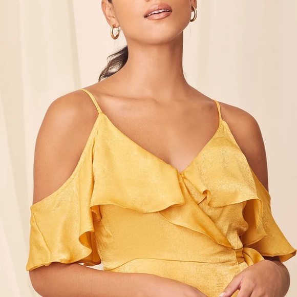 BRAND NEW  (PERF FOR WEARING TO A WEDDING) Lulu’s Moriah Yellow Satin Dress! - Picture 13 of 15